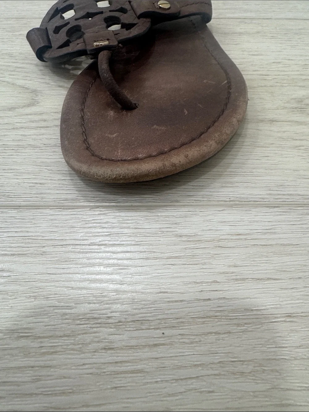 Tory Burch Brown Leather Logo Thong Sandals